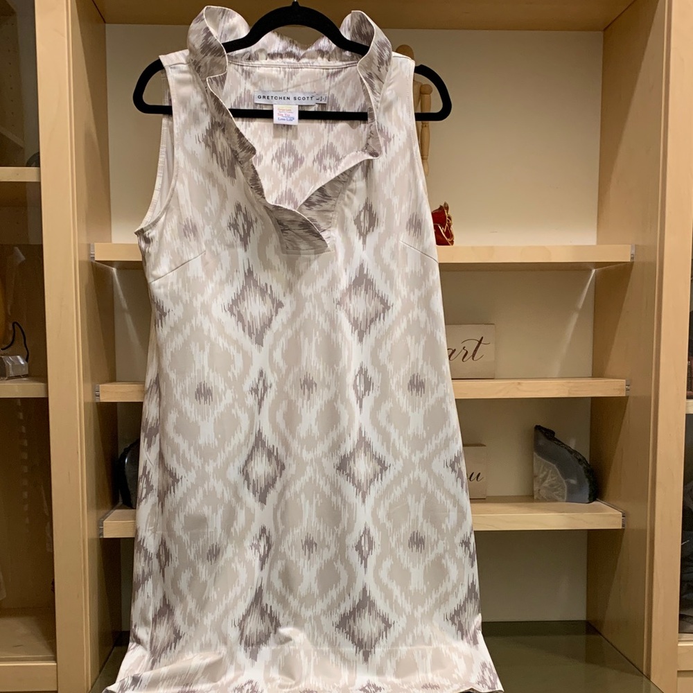 Gretchen Scott Designs Beige Ikat Ruffle Dress